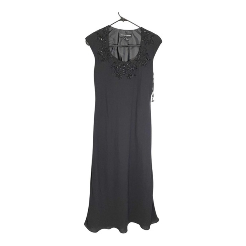 Jones New York 6 Black Midi Dress Beaded Scoop Neck Sleeveless Goth Whimsigoth